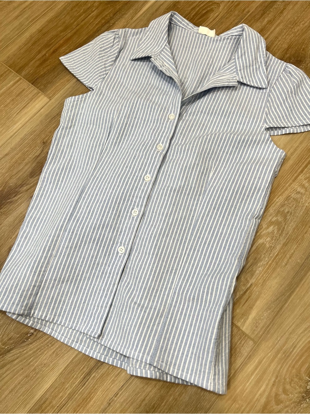 JOHN GALT Brandy Melville Blue&White Striped Rue Collared Short Sleeve Button Up - Picture 2 of 8